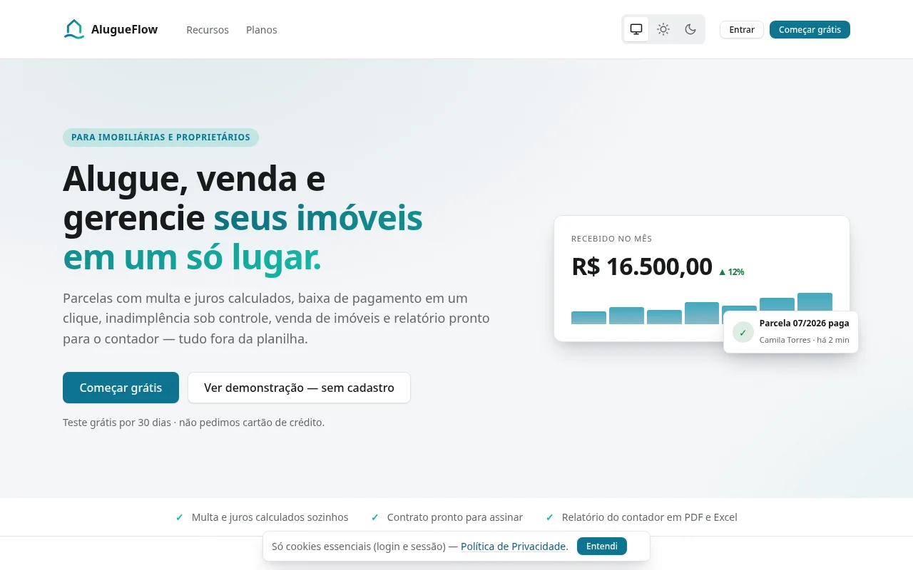 Tela do sistema AlugueFlow